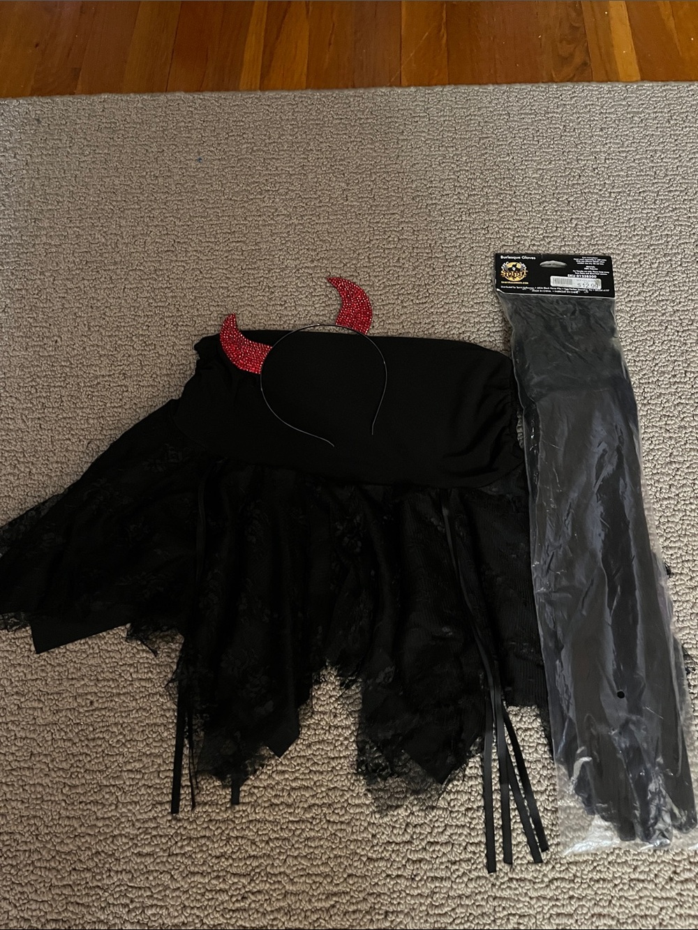 Black Tattered Devil Costume Skirt with Red Glitter Horn Headband